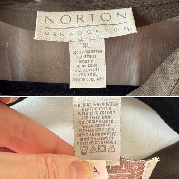 Norton Womens Sheer Button-Up Blouse size XL Paisley Print Accents Olive Green - Picture 3 of 9